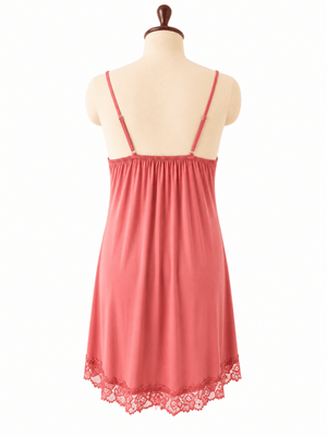 Coral Kiss – Feminine Floral Lace Babydoll Dress with a Delicate Scalloped Hem