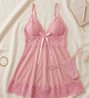 Rosé Whisper Lace Babydoll Set