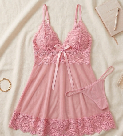 Rose – Seductive Lace Babydoll Dress Set with Matching Thong