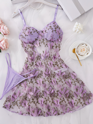 Butterfly Kiss – Dreamy Embroidered Camisole Babydoll Dress Set with Lace Details