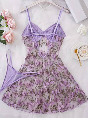 Butterfly Kiss – Dreamy Embroidered Camisole Babydoll Dress Set with Lace Details