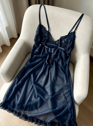 Midnight Elegance Lace Babydoll & Brief Set — French Romantic Sleepwear