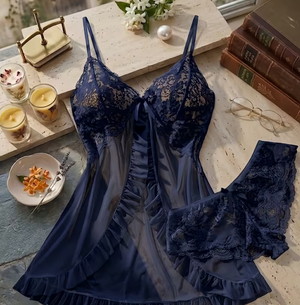 Midnight Elegance Lace Babydoll & Brief Set — French Romantic Sleepwear